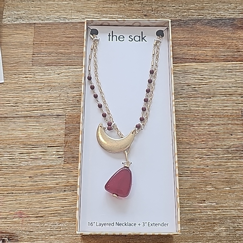 The SAK gold and ruby red pendant Necklace New in Box
